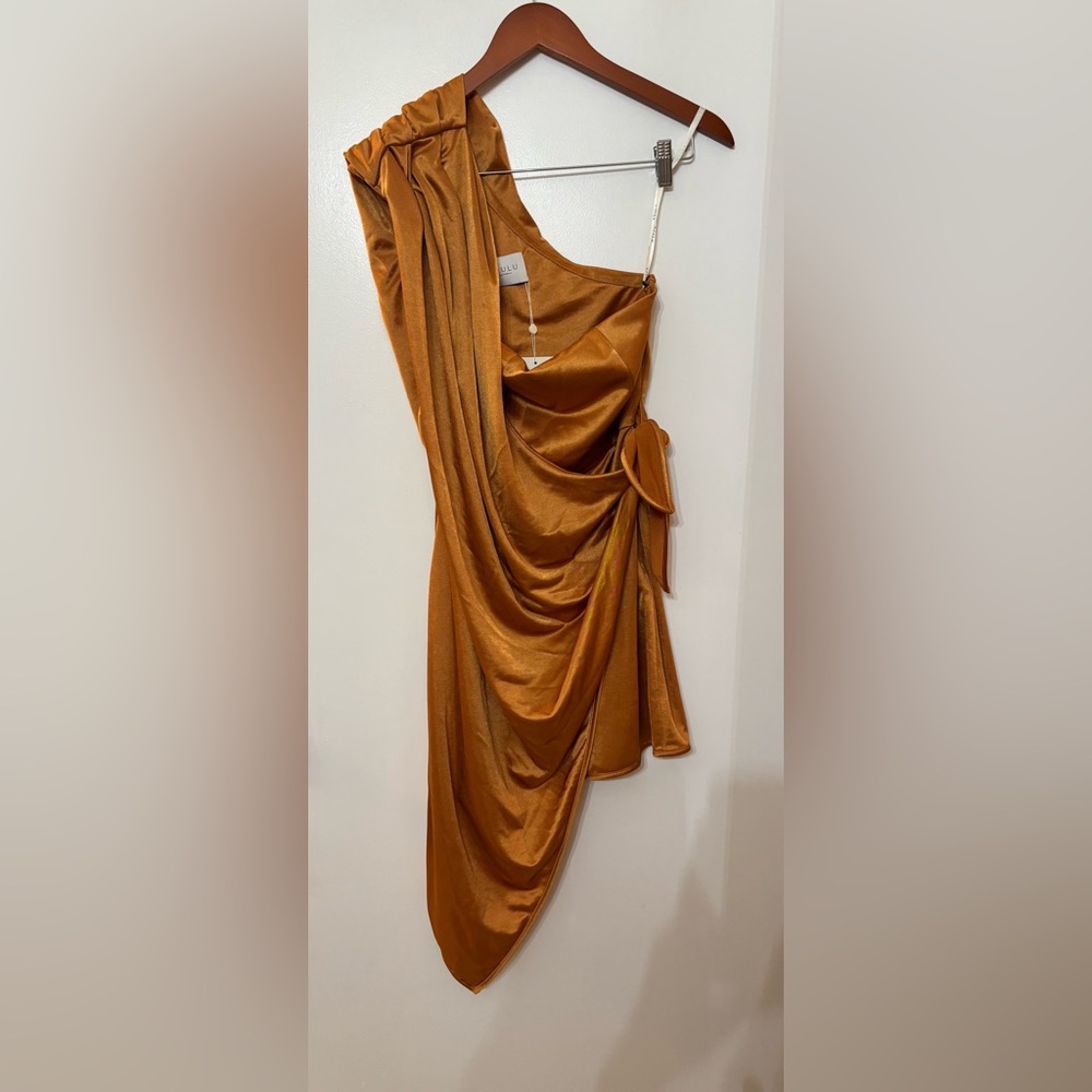 AZULU Colombia Women Tilaran One Shoulder Wrap Drape Mini Dress Mustard Size XS